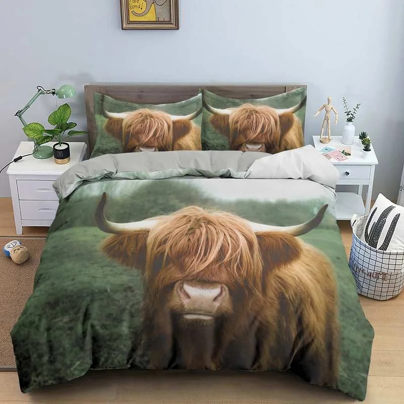 Highland Scottish Cows Bedding Set Single Double King Duvet Cover Quilt Cover